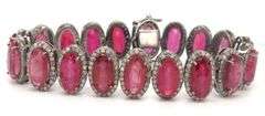 Darling 59.98CTW Oval Faceted Rubies & 5.27CTW Diamond Bracelet in 14K White Gold Over Sterling Silv