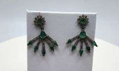 Handmade Elegant Earrings with 2.5ct Natural Colombian Emeralds & 1.5ct Diamond Accents
