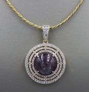 Stunning Massive 25.58CTS Round Cabochon-Cut Star Ruby & 3.40CTW White Sapphire Pendant on Adjustabl