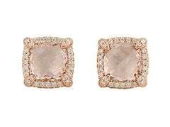 David Yurman Morganite and 0.27ctw Diamond Frame Stud Earrings in 18K