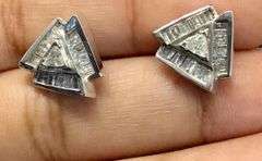 14K White Gold Emerald Cut Diamond Cluster Earring