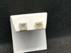 14K Yellow Gold Princess Cut Diamond Cluster Earring