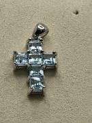 Over 5ctw sky blue Topaz on 14k white gold  cross pendent
