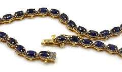 Amazing 17.23CTW Oval Shaped Emerald-Cut Blue Sapphire & 5.00CTW Diamonds Necklace in 14K Yellow Gol