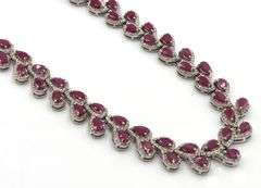 Darling 25.10CTW Pear Shaped Ruby & Diamond Necklace in 14K White Gold Over Sterling Silver