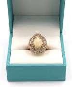 Lovely 1.90CTS Pear Shaped Cabochon-Cut Ethiopian Opal W/ Fire & Diamond Ring on 14K Yellow Gold pla