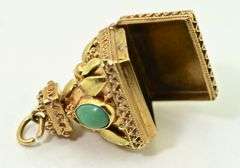 Gorgeous Heavy 18K Yellow Gold Turquoise Fob/Pendant