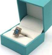 Stunning Very Rare 3.00CTS Emerald Cut London Blue Topaz & Diamond Ring in Sterling Silver