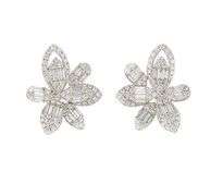 New 0.82ctw Round and Baguette Diamond Frame Floral Earrings in 14K