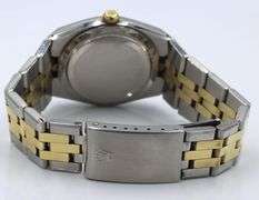 Rolex date just 2 tone 36mm champagne stick dial on fluted bezel in oyster quartz bracelet watch
