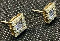 14K Yellow Gold Princess Cut Diamond Cluster Earring