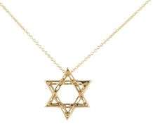 New 0.78ctw Baguette and Round Diamond Star of David Pendant Necklace in 14K