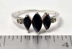 Three Marquise Blue Sapphire Ring in Sterling Silver