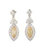 2.20ctw Fancy Yellow and White Diamond Frame Marquise Shaped Dangle Earrings in 14K