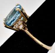 Amazing 14K Yellow Gold Blue Topaz Gemstone and Diamond Ring
