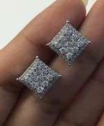 14K White Gold Round Brilliant Cut Diamond Cluster Earring