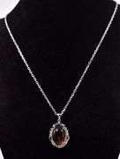 Precious 9.30CTS Oval Shaped Cabochon-Cut Feldspar & Sapphire Gemstone Pendant Necklace in Sterling 