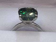 Sparkling 14 K White Gold Plate 6 Ct  Lab Simulated Diamond Ring