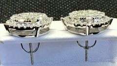 14K White Gold Round Brilliant Cut Diamond Cluster Earring