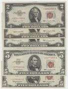 5 Crisp Red Seal STAR Notes: 3 1953 $2 and 2 1963 $5
