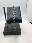 Elegant over 6.88ct Natural Colombian Emerald design and 1.66 ct diamond Bracelet-  in Sterling Silv