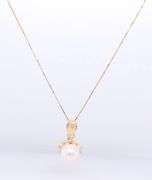 14kt Yellow Gold Pearl and CZ Pendant on Box Chain Necklace