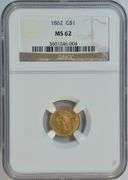 Very Choice BU 1862 Type Three $1 Gold Piece. NGC MS62