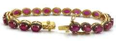 Dreamy 22.00CTW Oval Emerald-Cut Raspberry Red Ruby & Diamond Bracelet in 14K Yellow Gold Over Sterl