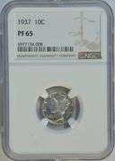 Superb Gem Proof 1937 Mercury Dime. NGC PF65