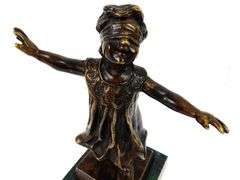Vintage Bronze Girl with Blindfold Sculpture