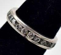 Dainty Band Ring with Inlaid CZ Gemstones in Sterling Silver