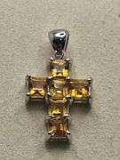 Over 5ctw yellow Sapphire on 14k white gold  cross pendent