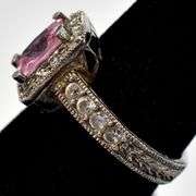 Pink Cz Ring with Accents in Sterling Silver