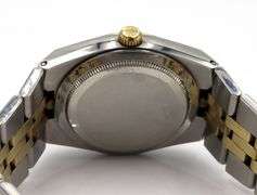 Rolex date just 2 tone 36mm champagne stick dial on fluted bezel in oyster quartz bracelet watch