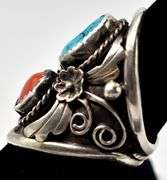 Turquoise and Coral Gemstone Ring in Sterling Silver