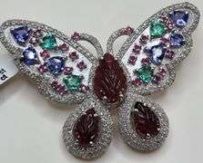 Artistic Butterfly Pendant in Sterling Silver with 5.40ct Hand-Carved Ruby, 1.59ct Diamonds, 0.60ct 