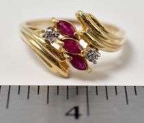 Sparkling 10K Yellow Gold Ruby Gemstone and Diamond Ring