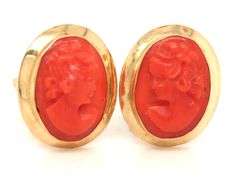 18kt Yellow gold Coral cameo earrings