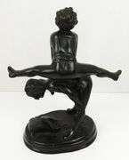 Vintage Cast Bronze Children Playing Leap Frog Sculpture