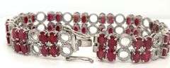 Enamoring 32.00CTW Oval Faceted Ruby & Diamond Bracelet in 14K White Gold Over Sterling Silver