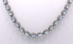 Fabulous 28CTW Oval Emerald-Cut Blue Topaz & 5.00CTW Diamond Tennis Necklace