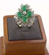 Vintage 18kt white gold emerald and diamond cocktail ring