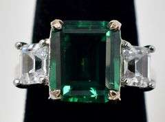 Octagon Cut Green Gemstone with White Accents in Sterling Silver
