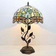 Dragonfly Stained Glass Table Lamp with Metal Leaf Base