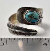 Feather Band Ring with Turquoise Stone in Sterling Silver
