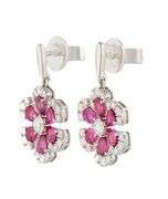 New 2.40ctw Ruby and 0.81ctw Diamond Flower Drop Earrings in 18K