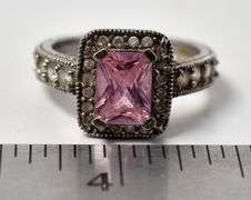 Pink Cz Ring with Accents in Sterling Silver