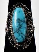 Turquoise Ring with Ornamental Housing in Sterling Silver