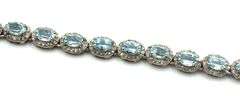 Fabulous 28CTW Oval Emerald-Cut Blue Topaz & 5.00CTW Diamond Tennis Necklace