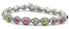 Exquisite 10.30CTW Oval & Pear Cut Faceted Multi Colored Tourmaline & Diamond Tennis Bracelet in 14K